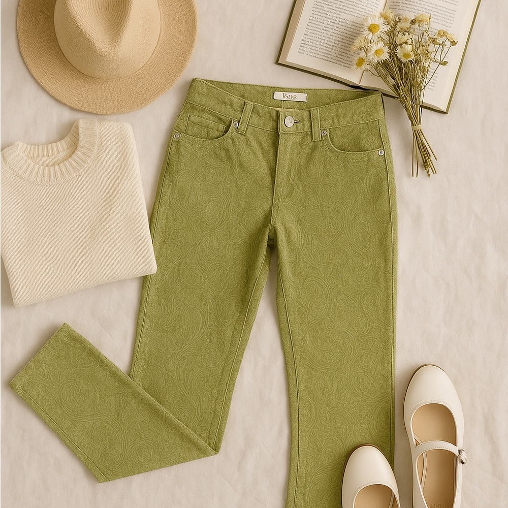 Sage green textured pants-artsy minimalist / light academia
